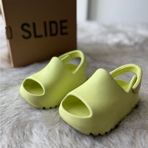 YEEZY adidas Kids Neon Yellow Slide Sandals with Back Strap